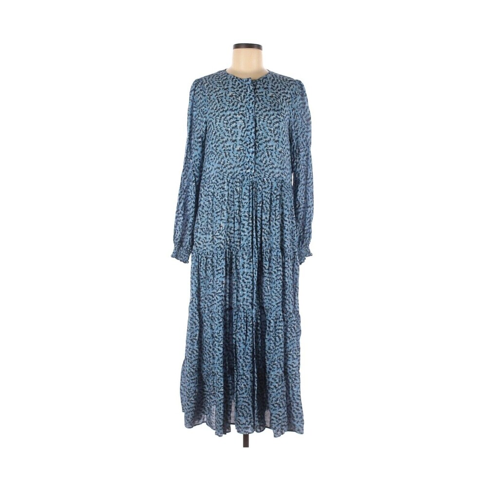 ZARA Blue Black Printed Long Dress - M